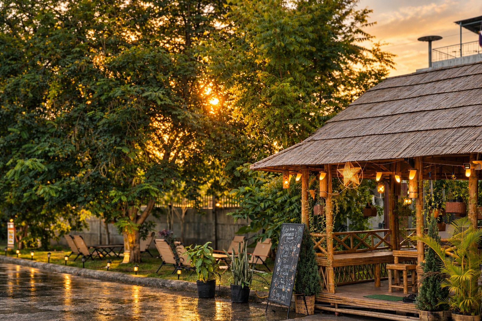 Bamboo Bar surrounded by garden greenery