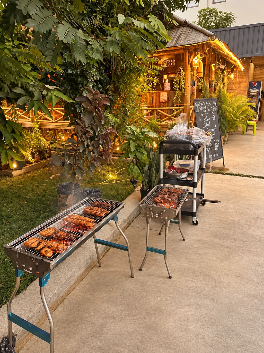 Grills ready beside Bamboo Bar in the KIRI INN garden