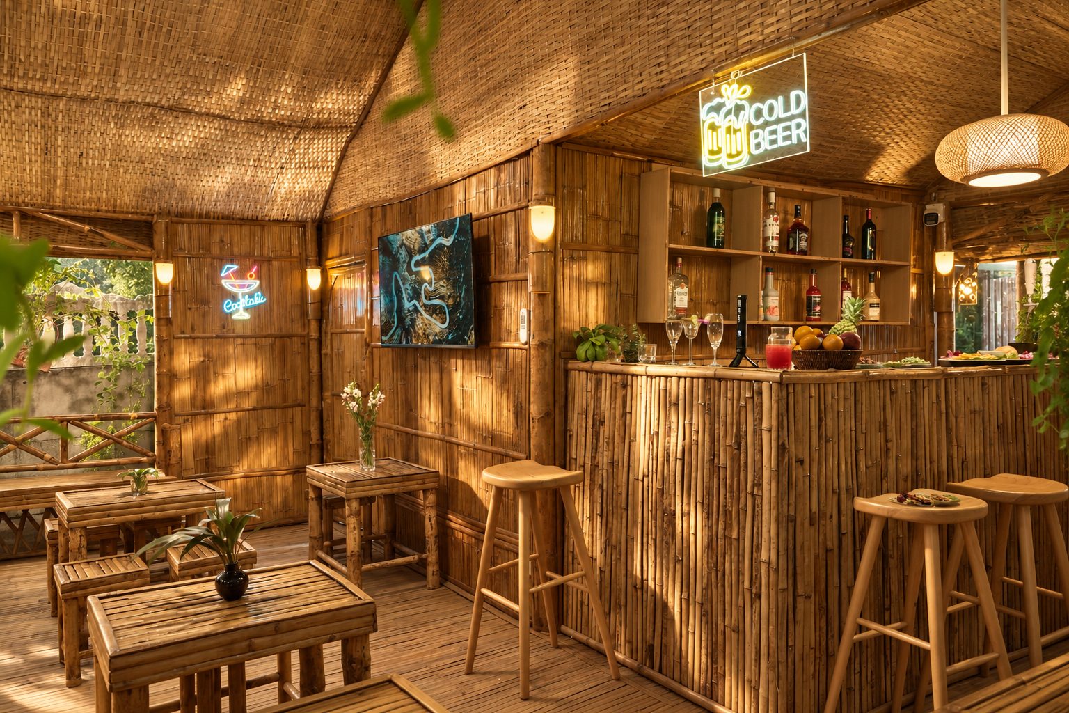 Inside the real bamboo house at KIRI INN