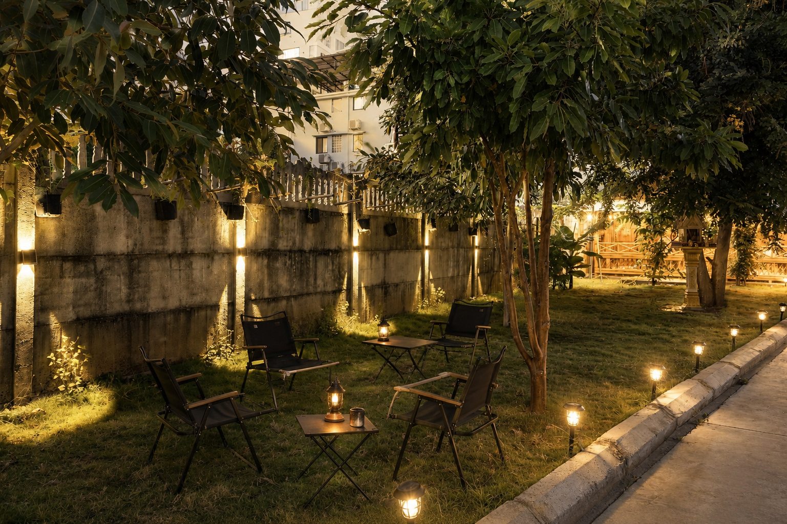 KIRI INN garden seating in the evening